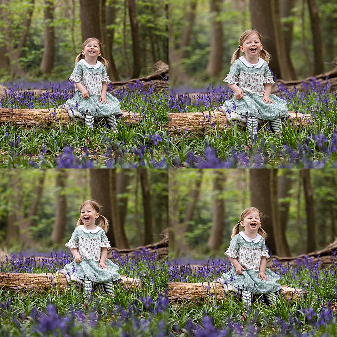 child sitting in the bluebells