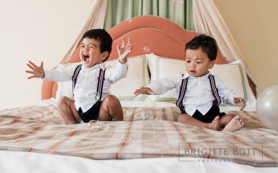 Family photo shoot at home with a Newborn baby and twins